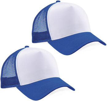 Beechfield Truckers baseballcap - 2x - blauw/wit - volwassenen - voordelige petjes/caps