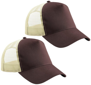 Beechfield Truckers baseballcap - 2x - bruin/creme - volwassenen - voordelige petjes/caps