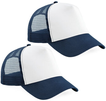 Beechfield Truckers baseballcap - 2x - navy/wit - volwassenen - voordelige petjes/caps
