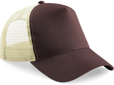 Beechfield Truckers baseballcap - bruin/creme - volwassenen - voordelige petjes/caps