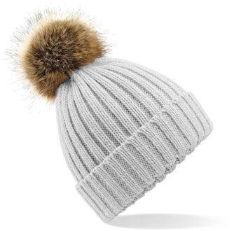 Beechfield Winter muts met pompon lichtgrijs