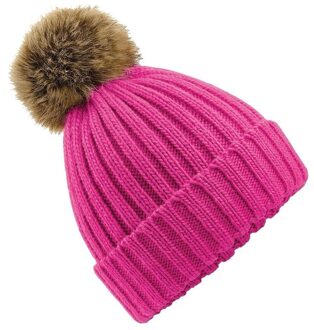 Beechfield Winter muts met pompon roze