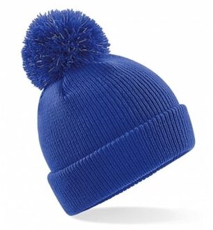 Beechfield Winter muts voor kinderen kobalt blauw gebreid met pompom - jongens en meisjes mutsen