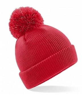 Beechfield Winter muts voor kinderen rood met pompom