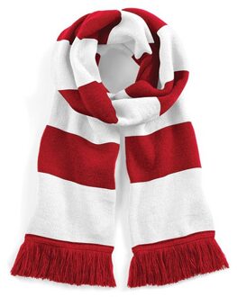 Beechfield Winter sjaal met brede strepen - rood/wit - volwassenen - Acryl - 182 x 18 cm