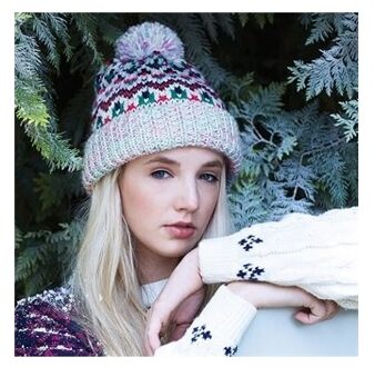 Beechfield wintermuts Blizzard - voor dames - Polyester - met Pompon - lichte kleuren mix met grijs - One size