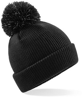 Beechfield Wintermuts - kinderen - zwart - muts met pompom - jongens en meisjes