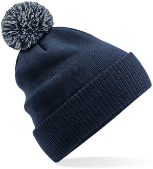 Beechfield Wintermuts met gekleurde Pompon - donkerblauw - 100% polyester - volwassenen One size