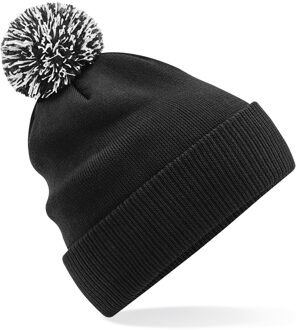 Beechfield Wintermuts met gekleurde Pompon - zwart - 100% polyester - volwassenen One size