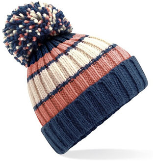 Beechfield Wintermuts met Pompon - blauw/oud roze - volwassenen - 100% soft-acryl - One size