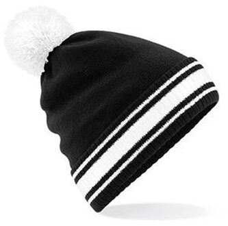 Beechfield Zwart/witte beanie muts met pompon voor dames