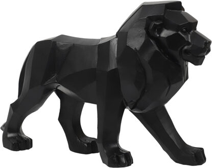 Beeldje Leeuw origami stijl - 33 cm - polyresin - zwart - decoratie dier