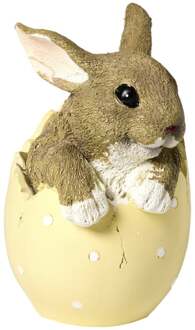 Beeldje paashaas in ei groot - geel - ø10x14 cm