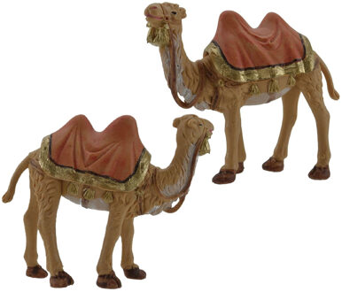 Beeldje van een kameel - 2x stuks - kunststof - 11 cm - dierenbeeldjes - voor kerststal