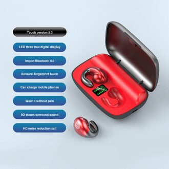 Beengeleiding Draadloze Hoofdtelefoon Bluetooth 5.0 Oortelefoon Met Opladen Case 2200Mah Draadloze Sport Muziek Oordopjes Hoofd rood
