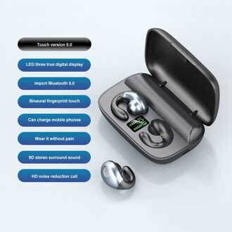 Beengeleiding Draadloze Hoofdtelefoon Bluetooth 5.0 Oortelefoon Met Opladen Case 2200Mah Draadloze Sport Muziek Oordopjes Hoofd zwart