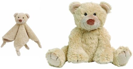 beer Boogy beige knuffeldoekje en knuffel 35 cm - Knuffelbeer - Kraamcadeau - Baby speelgoed