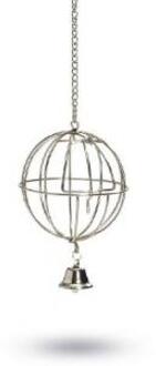 Beeztees Chroom metalen voederbal Met deur en bel aan ketting - 12 cm - Voor konijnen