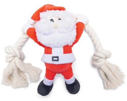 Beeztees Kerstman met Touw - Knuffel - Hondenspeelgoed - Rood/Wit - 20x18x9 cm