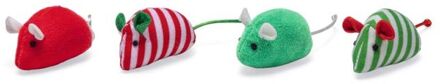 Beeztees Kerstmuizen - Kattenspeeltje - Rood/Groen - 10x4x4 cm - 4 stuks