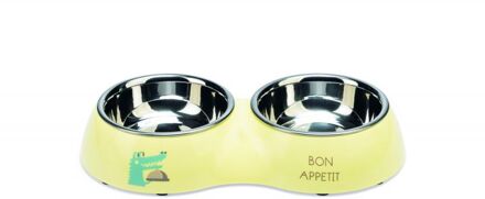 Beeztees Kroky Dinerset - Puppy Voer & Drinkbak - 27x14x4,5 cm - Geel