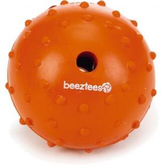 Beeztees rubber bal massief met bel oranje 7 cm