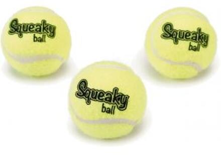 Beeztees tennisbal met pieper 3 stuks geel 5 cm