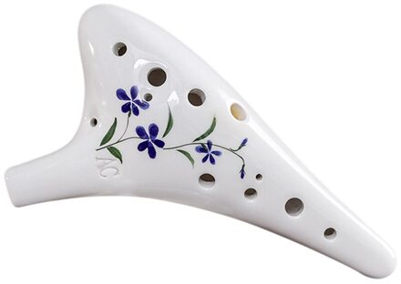Beginner 12 Gaten Ronde Kop Keramische Ocarina Alto C Handgeschilderde Muziekinstrument Voor Music Lover En Leerling blauw bloem