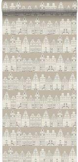 behang Amsterdamse huizen beige Blauw