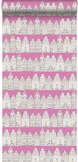 behang Amsterdamse huizen roze - 53 cm x 10,05 m - 137714