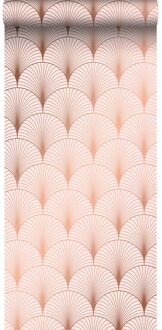 behang art deco motief zacht roze en roségoud - 0,53 x 10,05