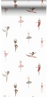 behang ballerina's oudroze en vergrijsd blauw - 53 cm x 10,05 Roze, Wit, Blauw, Grijs