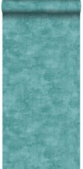 behang betonlook turquoise Blauw