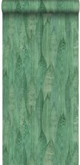 behang bladeren jade groen Blauw