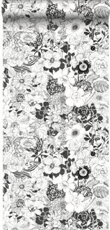 behang bloemen zwart en wit - 53 cm x 10,05 m - 138503 Wit, Zwart