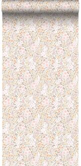 behang bloemetjes zacht roze en beige - 53 cm x 10,05 m - 139 Roze, Wit, Beige