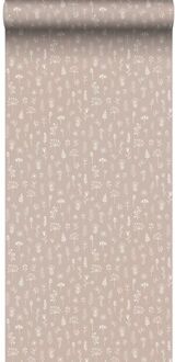 behang bloemmotief oudroze en wit - 0,53 x 10,05 m - 139280 Roze, Wit