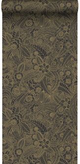 behang bloemtekeningen zwart en goud - 0.53 x 10.05 m - 13956 Goud, Zwart