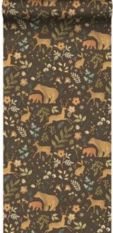 behang bos met bosdieren bruin en beige - 53 cm x 10,05 m - 1 Bruin, Multicolor, Beige