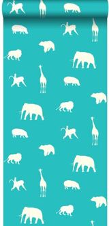 behang dieren turquoise Blauw