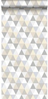 behang driehoekjes lichtgrijs, beige en wit Blauw