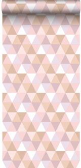 Behang Driehoekjes Lila Paars, Zacht Roze En Terracotta - 50 X 900 Cm