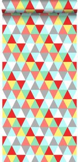 behang driehoekjes rood, geel en blauw