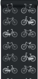 behang fietsen zwart en wit Blauw