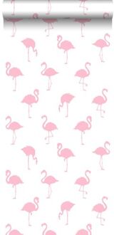behang flamingo's roze en wit Blauw
