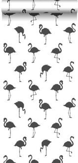 behang flamingo's zwart en wit - 0,53 x 10,05 m - 138993 Wit, Zwart