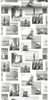 behang foto collage strand donkergrijs en wit Blauw