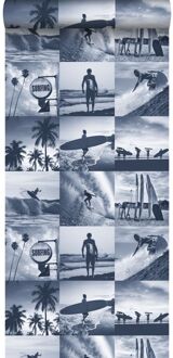 behang foto's van surfers donkerblauw