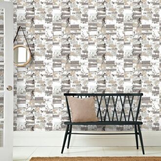 Behang Friends & Coffee Industrial Weathered metallic beige Multikleur