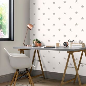 Behang Friends & Coffee Little Stars lichtgrijs en wit Multikleur